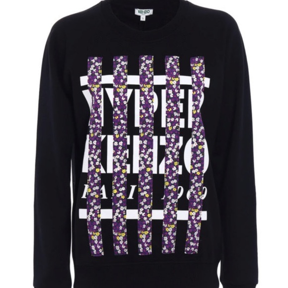 KENZO Hyper sweatshirt crew neck black floral size Large - Picture 1 of 8